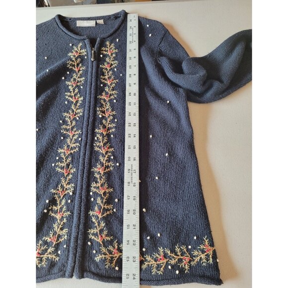 Croft & Barrow Cardigan Sweater S Womens Embroidered Black Full Zip Ramie Acryli - Picture 11 of 12